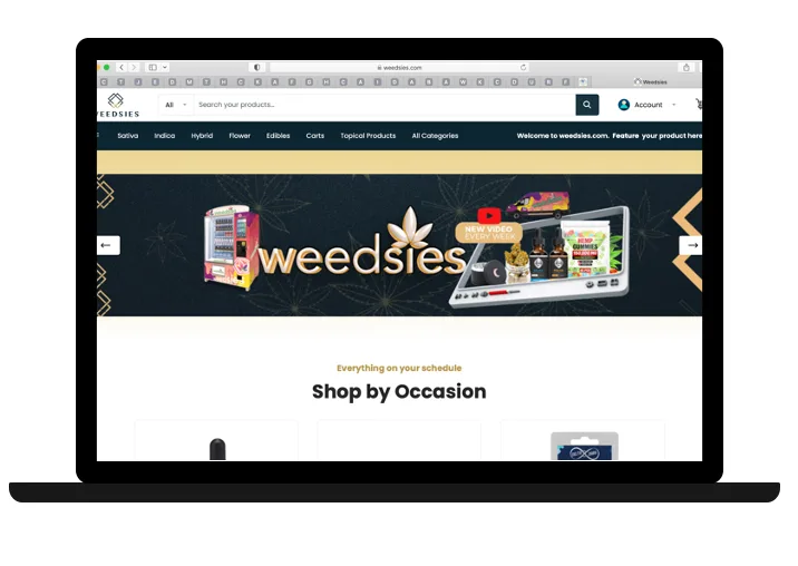 La place de marché Weedsies ouverte sur un ordinateur portable